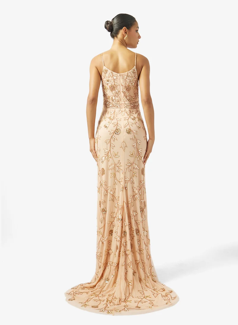 Namshi x  Bead Embellished Evening Gown with Slit for Women | Best Price UAE